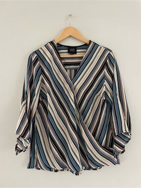 W5 Striped Blue & Cream 3/4 Sleeve Blouse